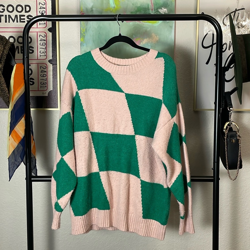 Pink and Green Checkered Sweater!
